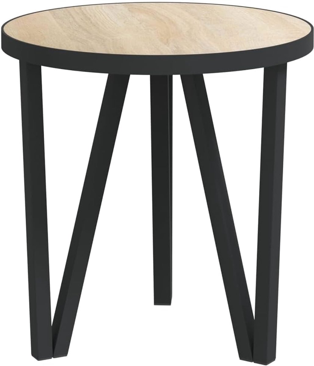 Ronde bijzettafel met eikenlook tafelblad en stalen onderstel