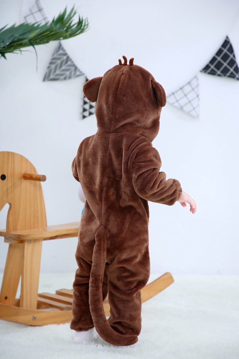 Budino® Baby Onesie - Baby Romper - Baby Pyjama - Baby Pakje - Baby Verkleedkleding - Carnavalskleding - Dier - Aap - Bruin — afbeelding 3