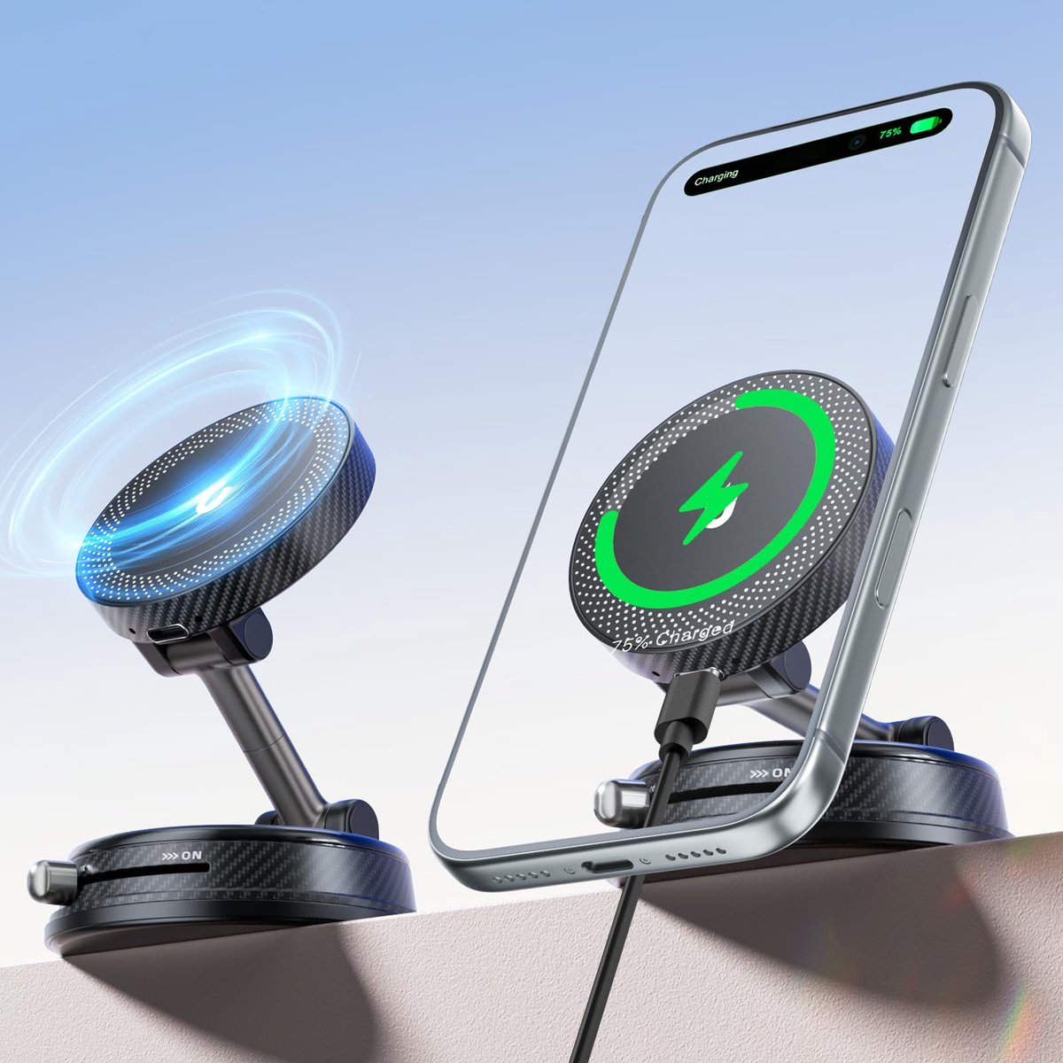 Magnetische Autohouder met Draadloos Opladen - 15W Snelladen - 360° Verstelbaar