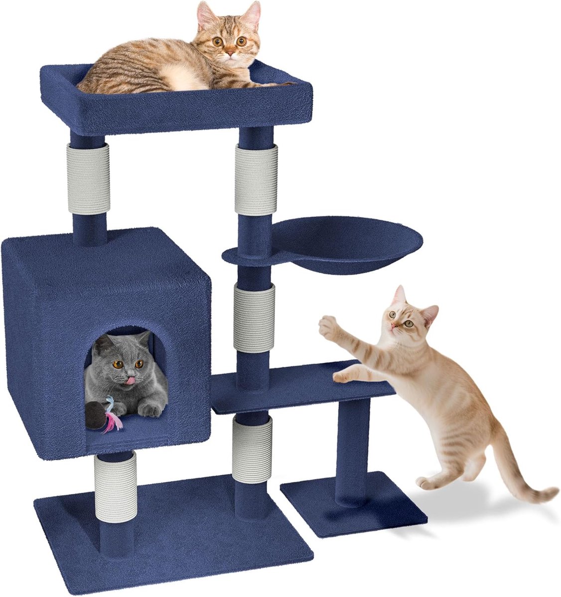 Beige Krabpaal 92,5 cm Hoog met Pluche Rustplaatsen en Krabzuilen voor Katten