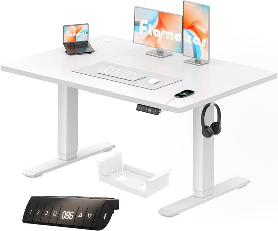 JUMMICO Elektrisch Hoogteverstelbaar Bureau – 110 X 53 Cm, Wit, Met Geheugenfunctie, 73-118 Cm Verstelbaar, 60 Kg Draagkracht