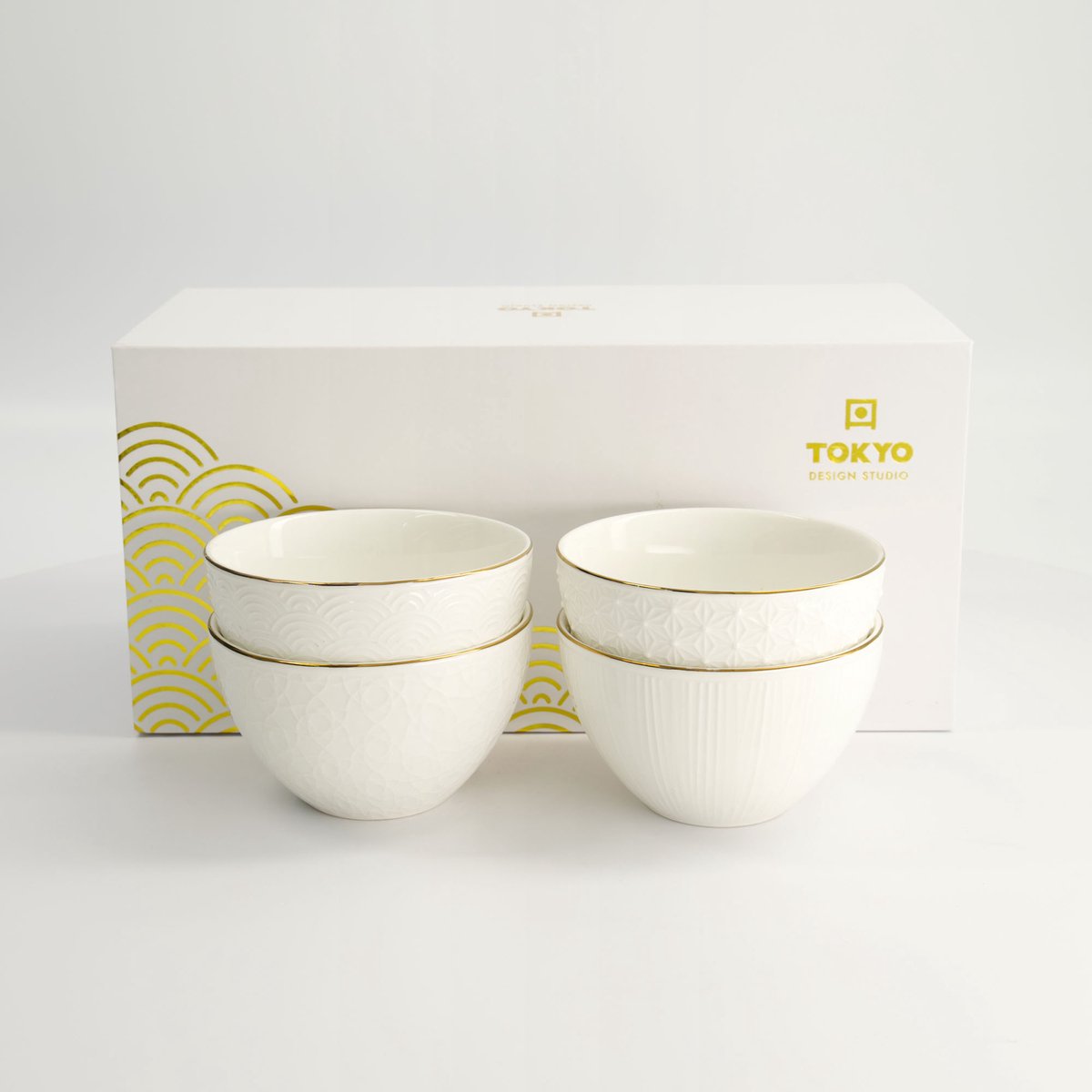 Tokyo Design Studio Nippon White Kommenset Porselein Ø11,4 cm Set van 4 Geschenkdoos