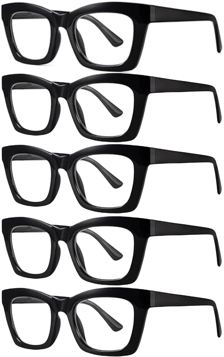 XYZ Eyewear Set van 5 Leesbrillen +2.50 - Dames - Heren - Leesbrillen - Trendy - Lees bril - Leesbril met sterkte - Voordeel - Groot Montuur - Zwart - Met sterkte +2.50