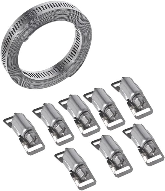 Slangklemmen van 304 roestvrij staal - Ringklemmen - Spanbanden 12,6 mm breed - 3,5 m lang + 12 klemkoppen - Inclusief spanbanden - Stalen gesp - Hose Clamps 304 RVS - Verstelbare DIY Slang voor Waterleiding - Tank - Gaspijp - Koeler - Auto Buizen van Merkloos — afbeelding 2