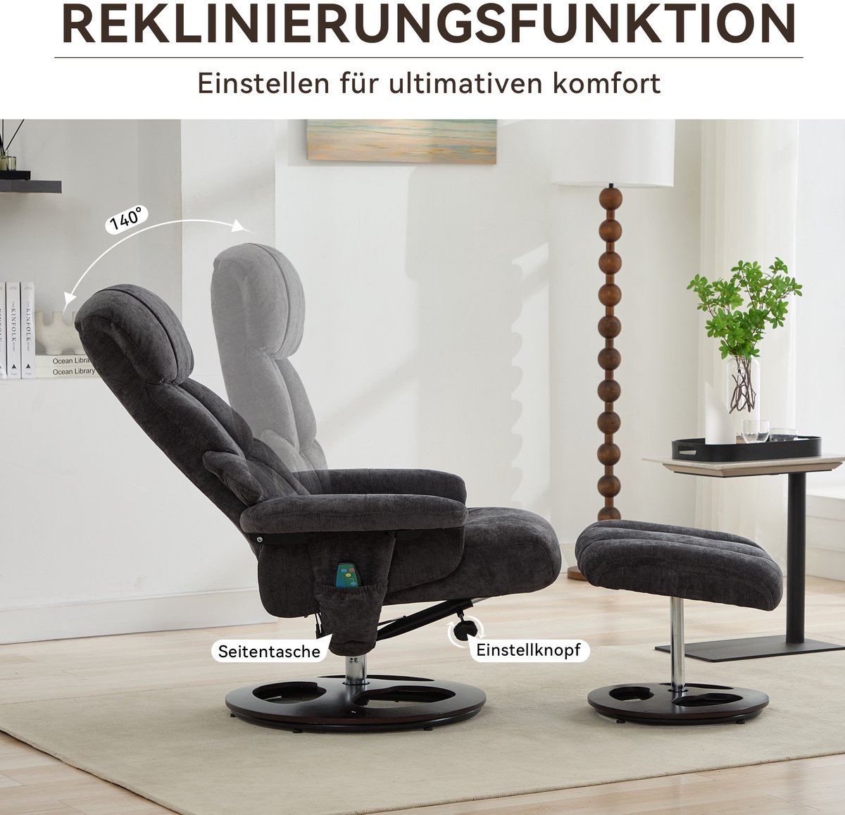 Yeelane Relaxfauteuil Massage en Verwarming 360° Draaibaar - afbeelding 3