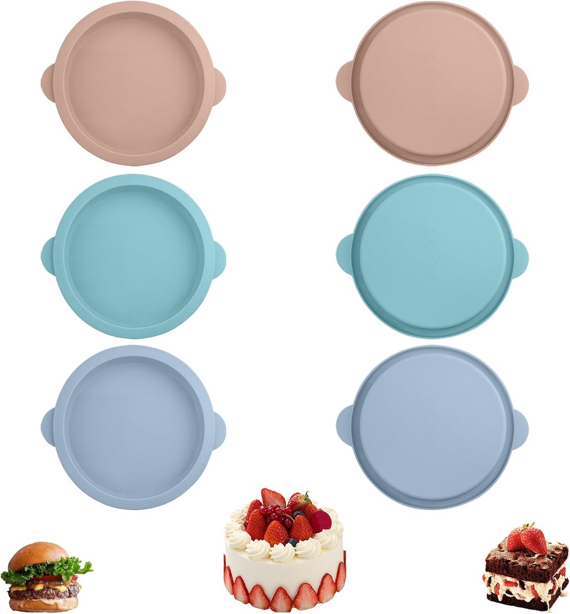 Set van 6 Ronde Siliconen Vormen voor Taart en Eierrol, 10 cm