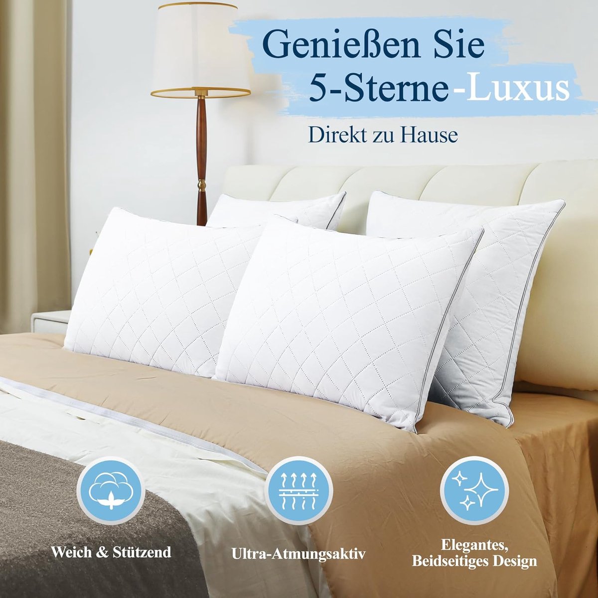 Hoofdkussen 50x70 cm Set van 2 - Slaapkamerkussen van microvezel, zacht en ademend, wasbaar en hypoallergeen.