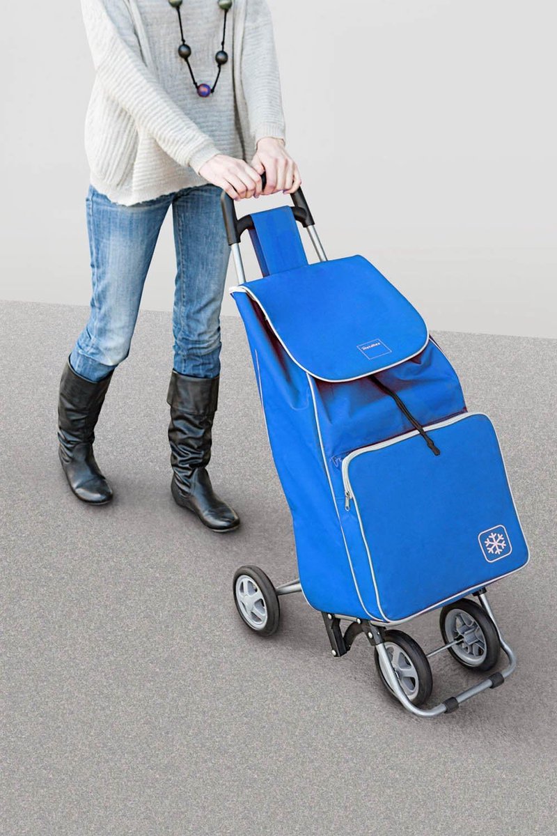 Boodschappentrolley met 4 Wielen en Metalen Textuur - Blauwe Shopper