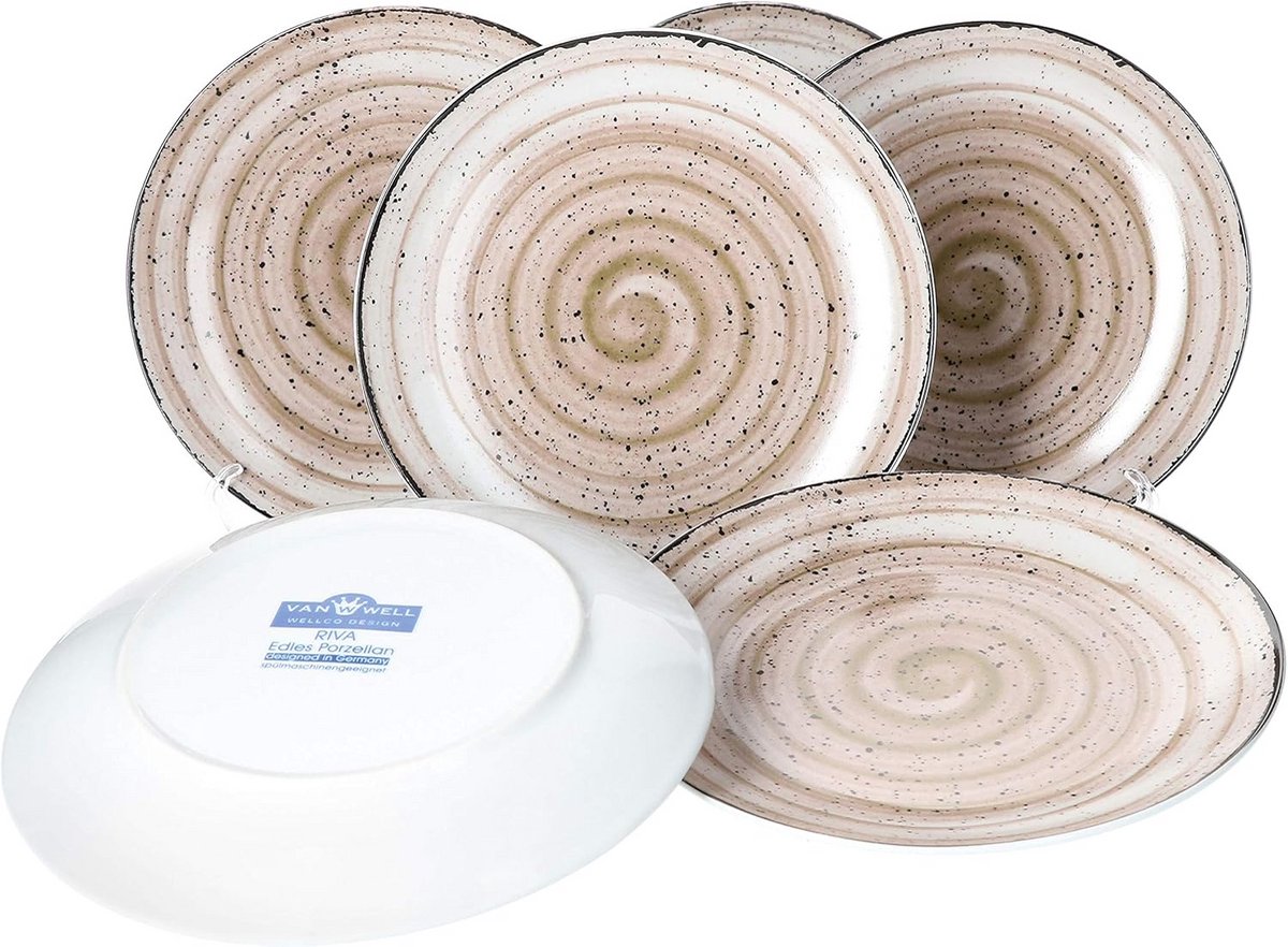 Set van 6 Dessertborden Rond Porselein met Patroon - Magnetron & Vaatwasserbestendig
