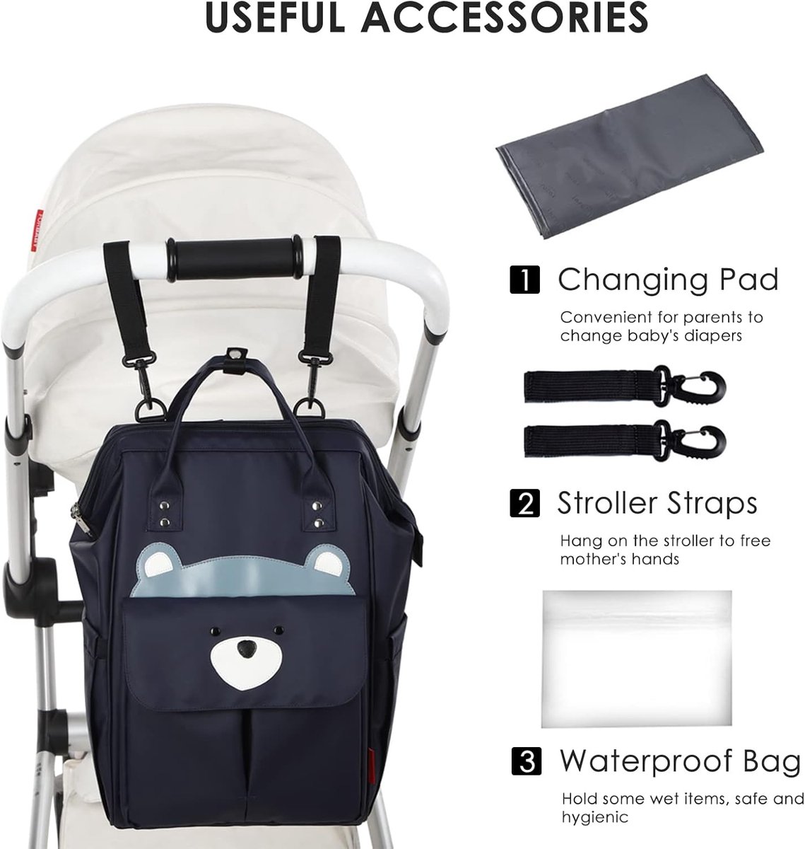 Luiertas Rugzak Groot Formaat - Waterdicht & Multifunctioneel met Aankleedkussen en Kinderwagenhaken – foto 3