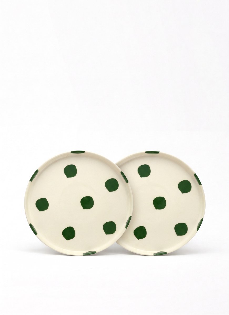 vtwonen - Borden - Lunchbord - Stippen - Groen - Set van 2 - Keramiek - 20cm