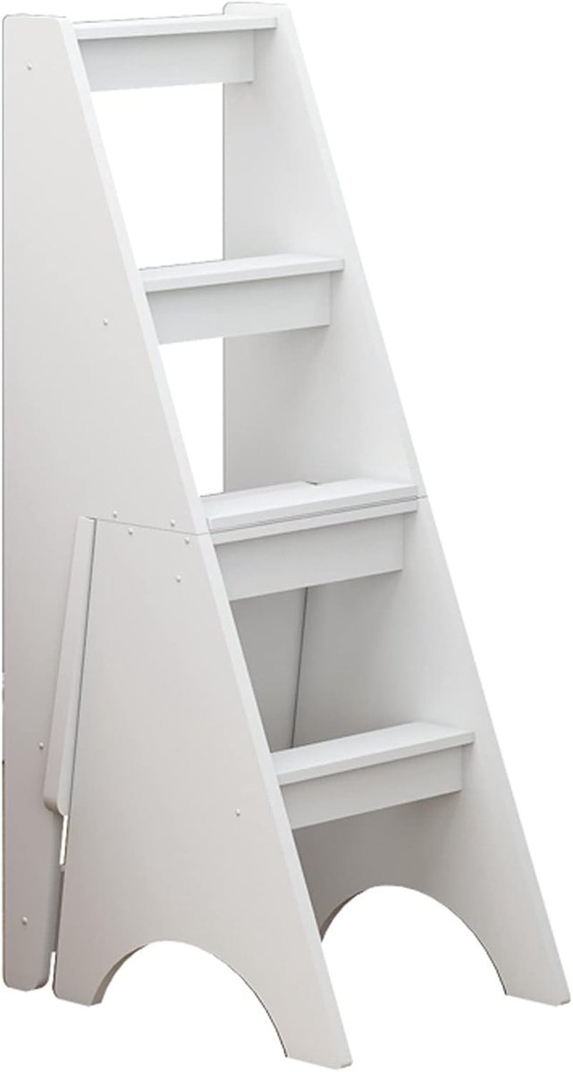 Houten Opvouwbare Trapstoel 4 Treden - Draagbare Stepladder voor Keuken en Kantoor