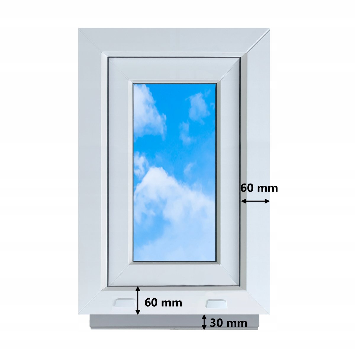 PVC-raam wit 40x60 LINKS 400x600 mm draai-kiepraam, dubbelglas