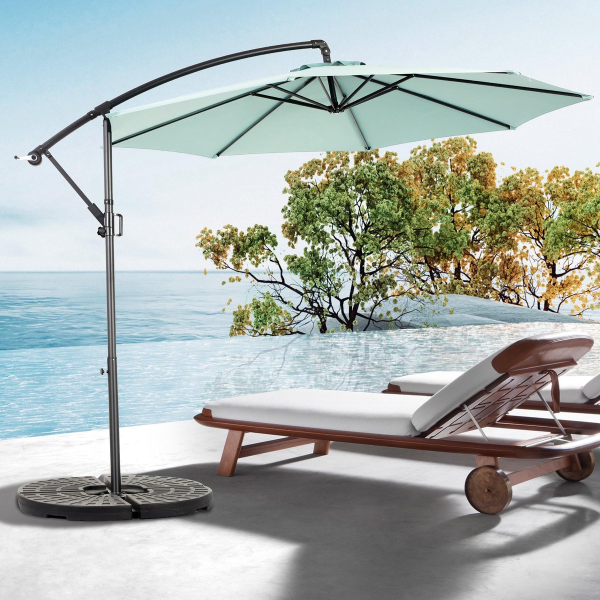 Wishdor - Dubbelzijdige Zweefparasol - Kantelbaar Met Slinger - Rechthoekig - Voor Tuin - Staal En Polyester - Lichtgroen