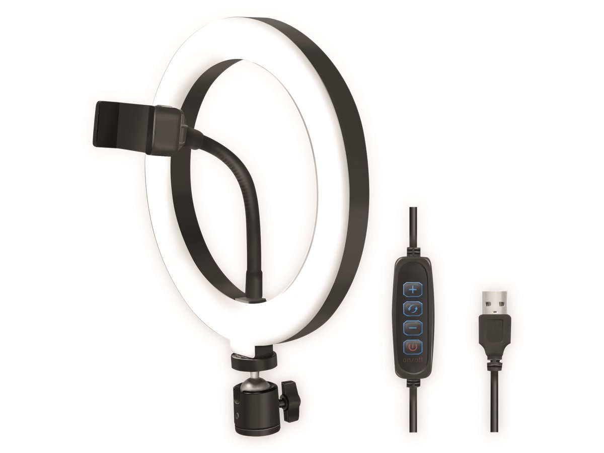 LOGILINK Smartphone-LED-ringlamp AA0151, Ø 20 cm, lichtregelaar