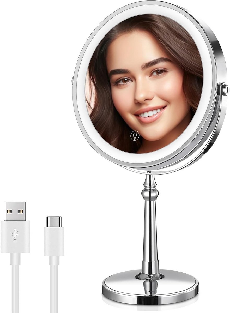 Groot 9 Inch Verlichte Make-up Spiegel met 1X/10X Vergroting en Touchscreen
