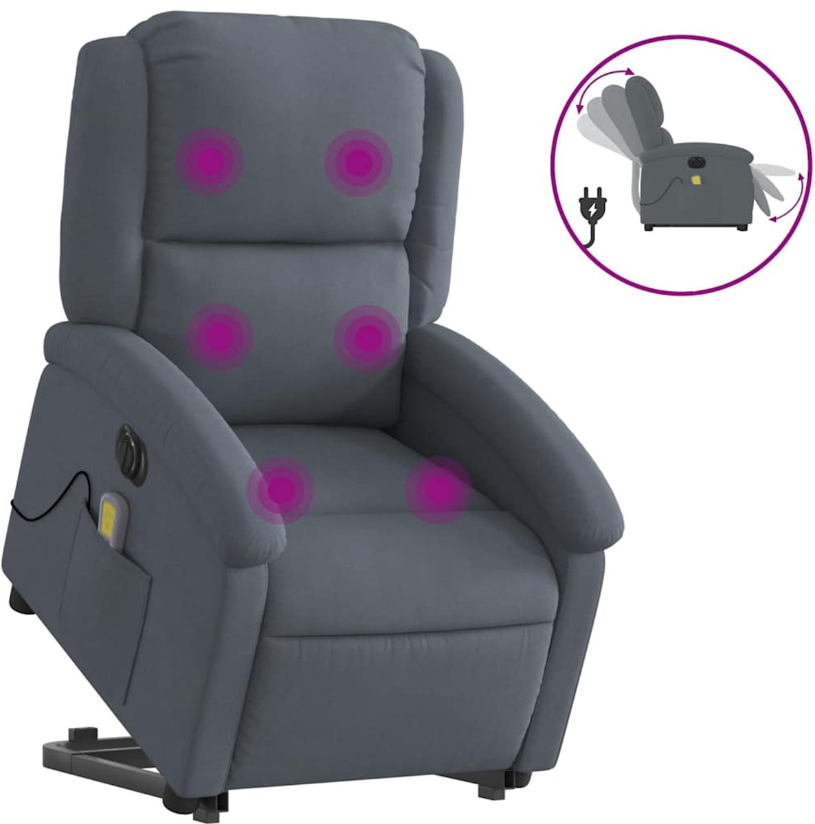 vidaXL Sta-op-massagestoel - elektrisch - verstelbaar - fluweel - donkergrijs