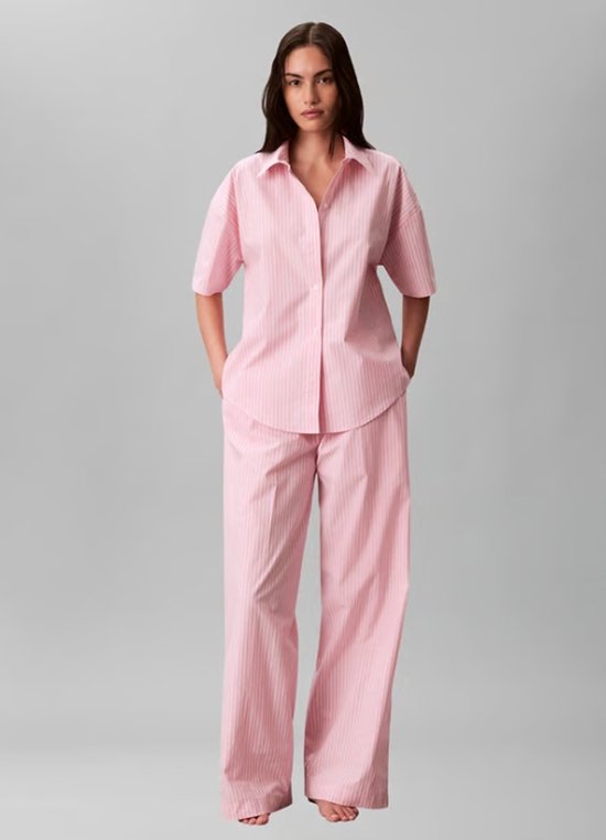 Calvin Klein - Dames Pyjama in Poplinkatoen - Cera Stripe Cradle Pink - XL