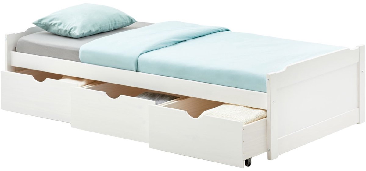 MIA bed met opbergruimte gemaakt van grenen en MDF 90 x 190 cm