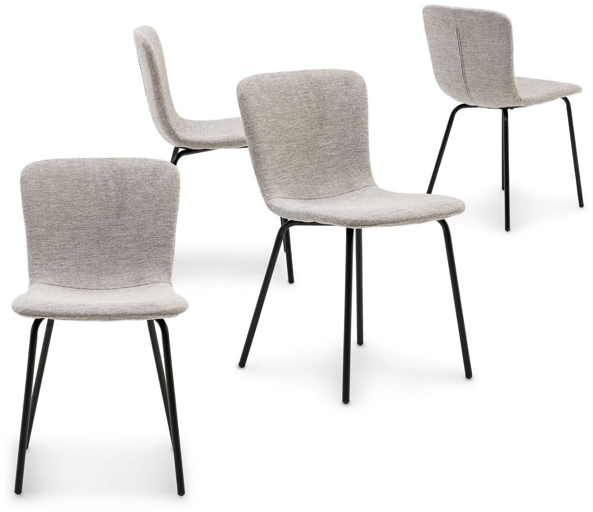 Eetkamerstoelen AUDREY set van 4 grijs - Moderne gestoffeerde eetkamerstoelen met metalen poten in zwart - Keukenstoelen, eetkamermeubels - Gestoffeerd en comfortabel - Hoofdafbeelding set van 4