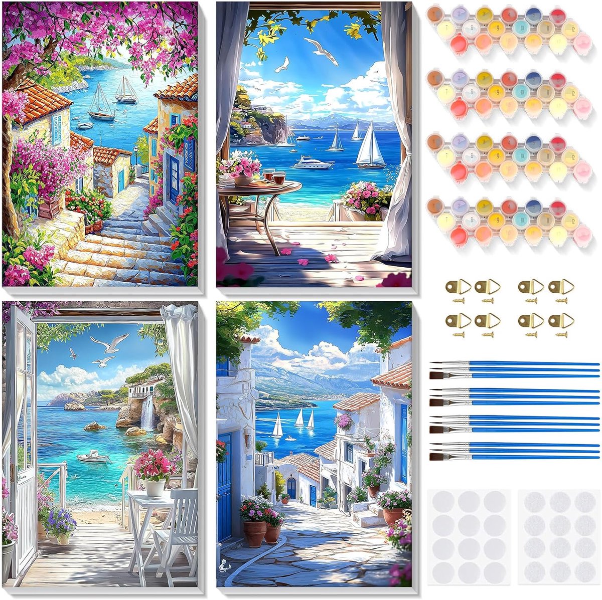 Set van 4 Schilderen op Nummer Kits | Landschappen 20x30 cm | Canvas met Houten Frame & Acrylverf