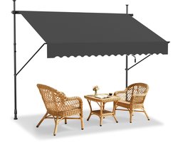 Breedte Zonwering Uitklapbare Klemmluifel 250cm Balkon Luifel Hoogteverstelbaar Met Handkraan UV-Bestendig & Weerbestendig Zonweringrolluik Zonder Boren Voor Buiten Terras (Donkergrijs) NAIZY