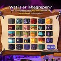 Overzicht van 100 magnetische blokken met 29 verschillende prints, zoals lava, kristallen en Minecraft-personages.