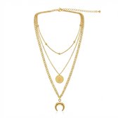 3 delige set Goudkleurige layerketting voor dames met halve maan en ronde hanger – ketting met hanger in gelaagd design