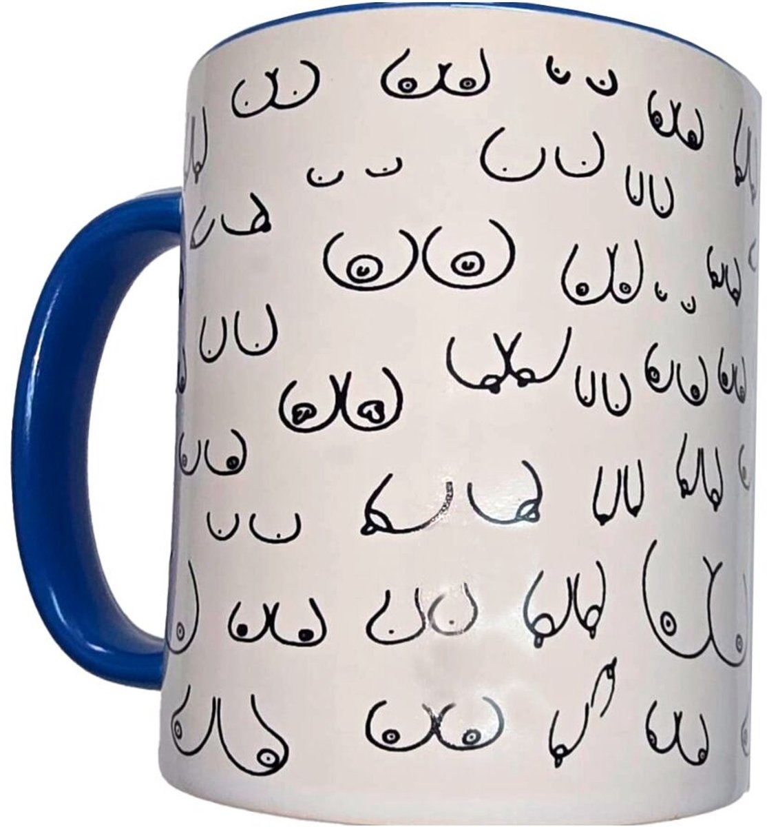 Diablo Picante - White Boobs Mug With Blue Handle 370 Ml
