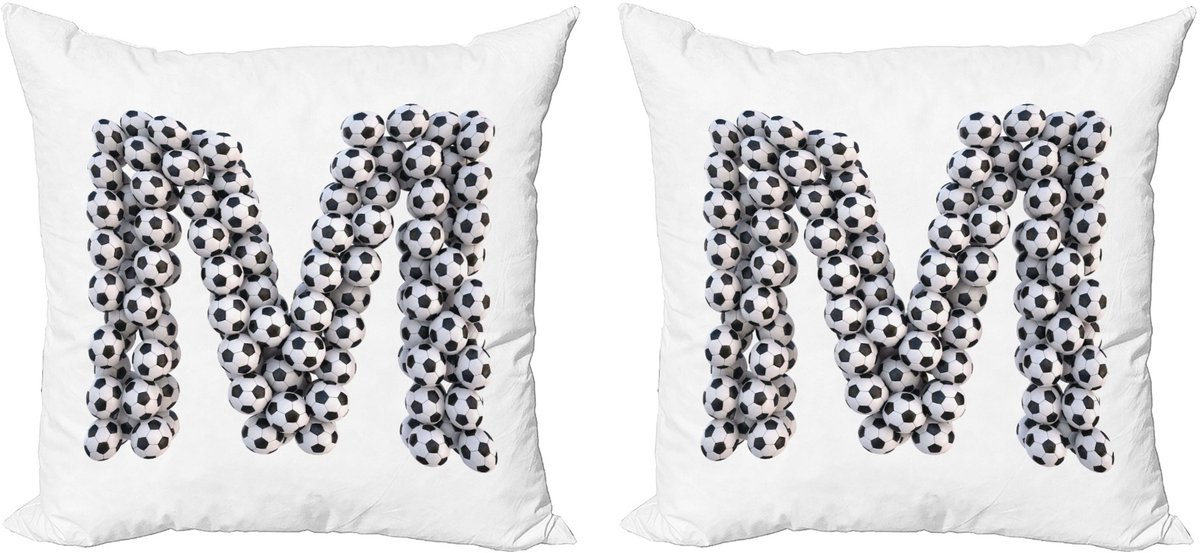 ABAKUHAUS Decoratieve kussenhoes met de letter M, 2 stuks, stapel voetball 50x50 cm, wit/kokosgrijs