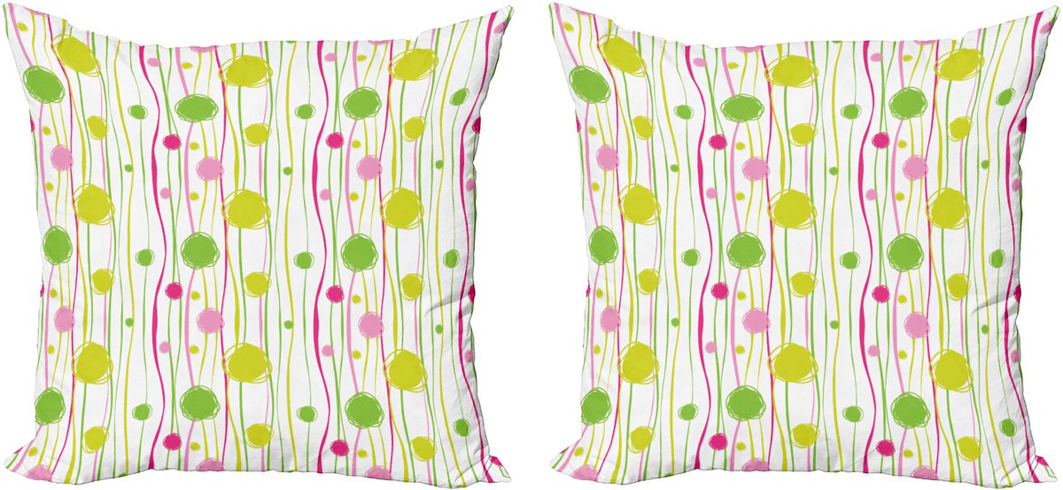 ABAKUHAUS groene, roze, decoratieve kussenhoezen (2 stuks), doodle strepen en stipp 50x50 cm, groen wit roze