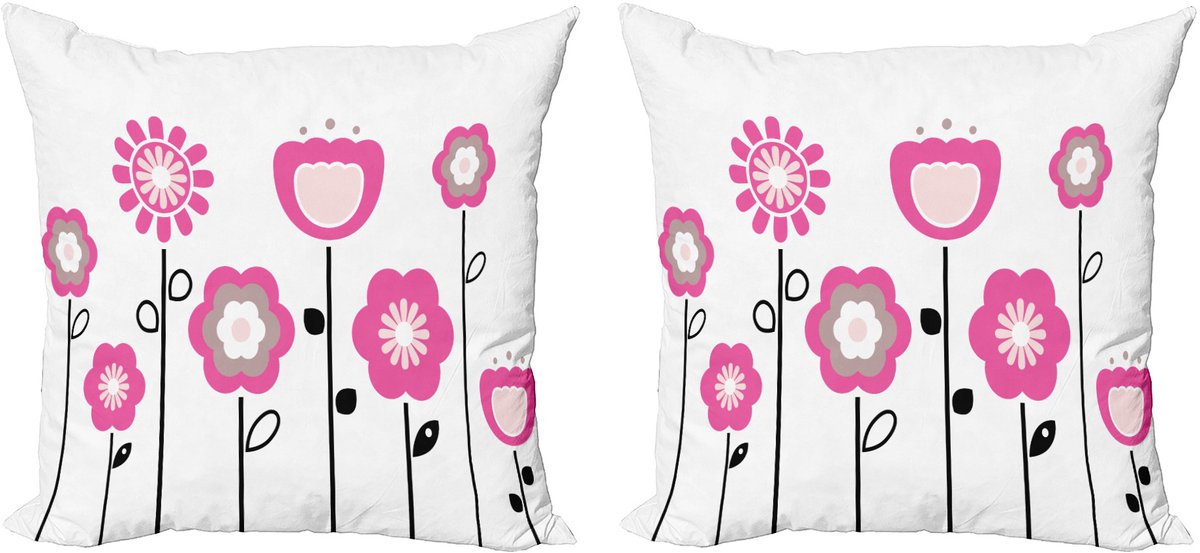 ABAKUHAUS Roze en witte kussensloopset (2 stuks), bloemenprint, dubbelzijdig digitaal decor met ritssluiting, 60 cm, roze, beige, zwart