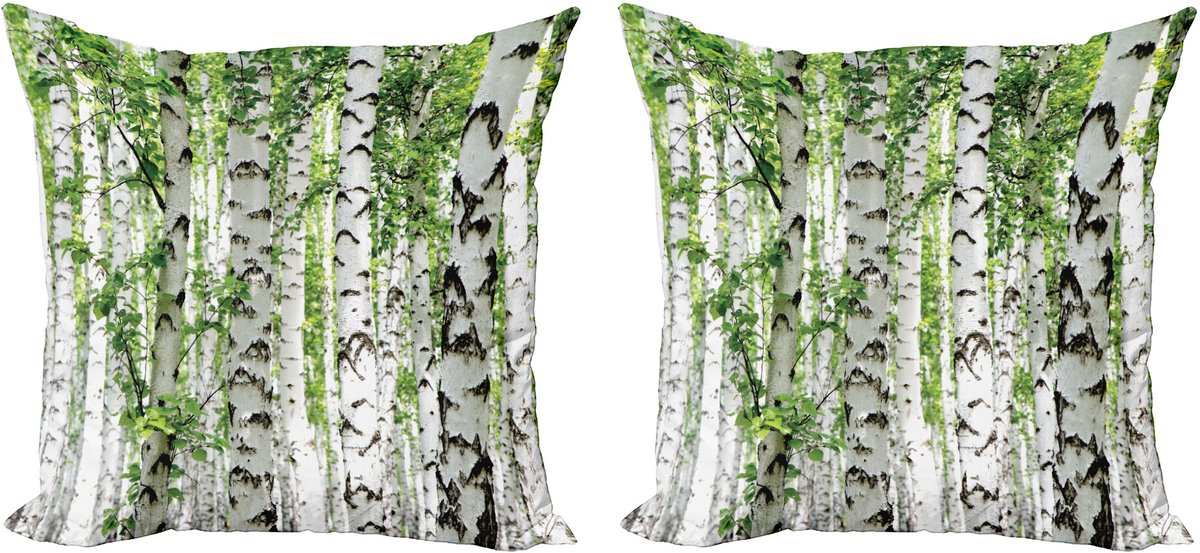 ABAKUHAUS Decoratieve kussenhoes met bosmotief, 2 stuks, dieren-natuur-zomer, 60x60 cm, witgroen