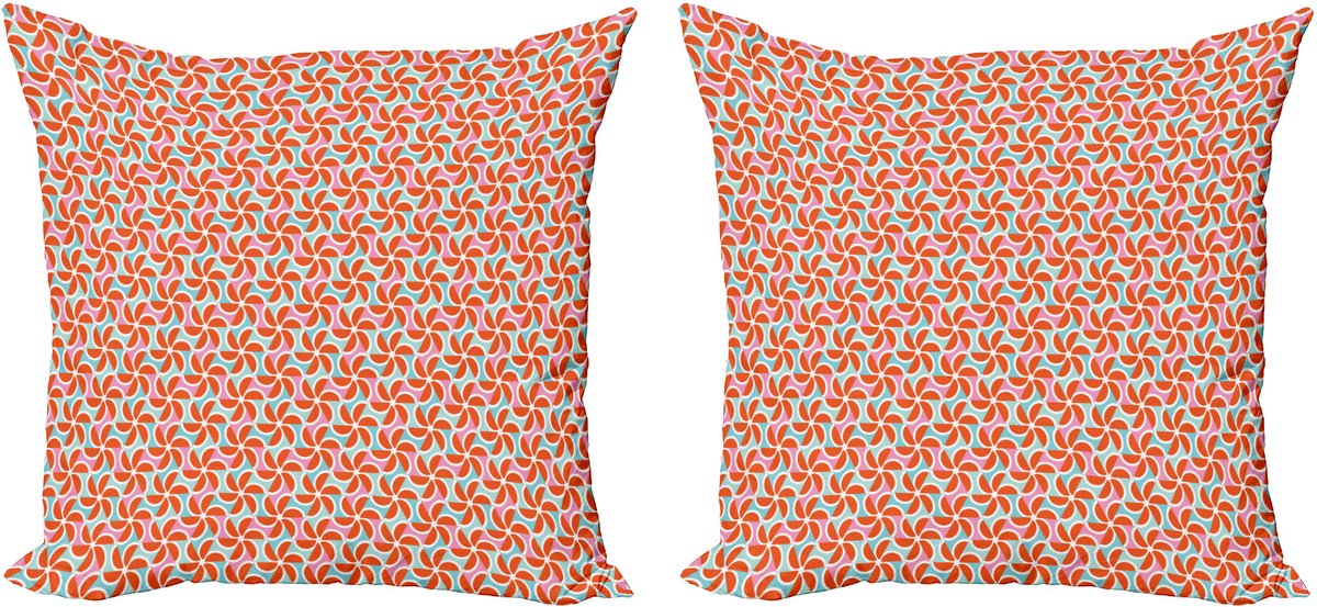 ABAKUHAUS Minimalistische decoratieve kussenhoez 2-pack, levendige geometrische windmol 40x40 cm, oranje, scharlakenrood, roze
