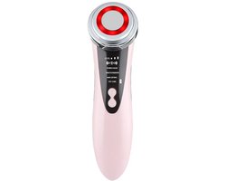 HOB Gezichtsmassage Apparaat - Huidverjongings Apparaat - Collageen Booster - Face lift - 4 in 1 RF & EMS Huidverjonging – LED Lichttherapie – Reiniging, Lift en Oogverzorging – Draadloos – Anti-Aging Huidverzorging – Roze