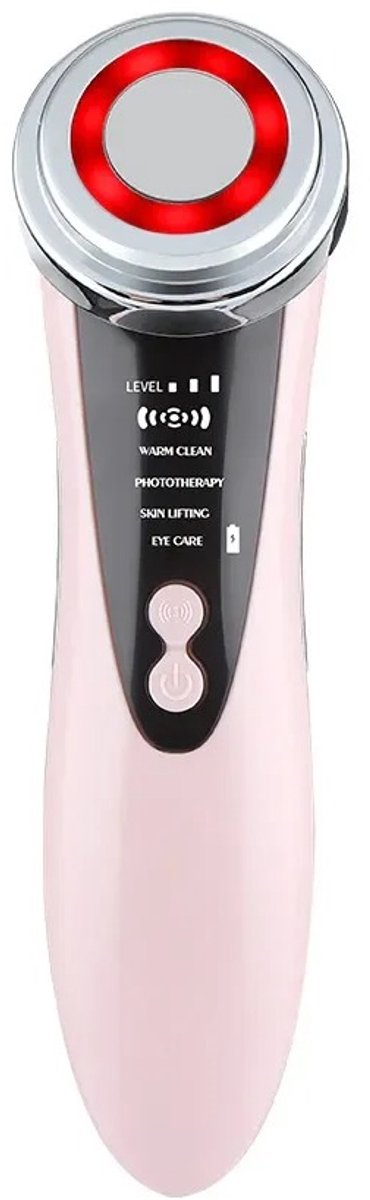 HOB Gezichtsmassage Apparaat - Huidverjongings Apparaat - Collageen Booster - Face lift - 4 in 1 RF & EMS Huidverjonging – LED Lichttherapie – Reiniging, Lift en Oogverzorging – Draadloos – Anti-Aging Huidverzorging – Roze