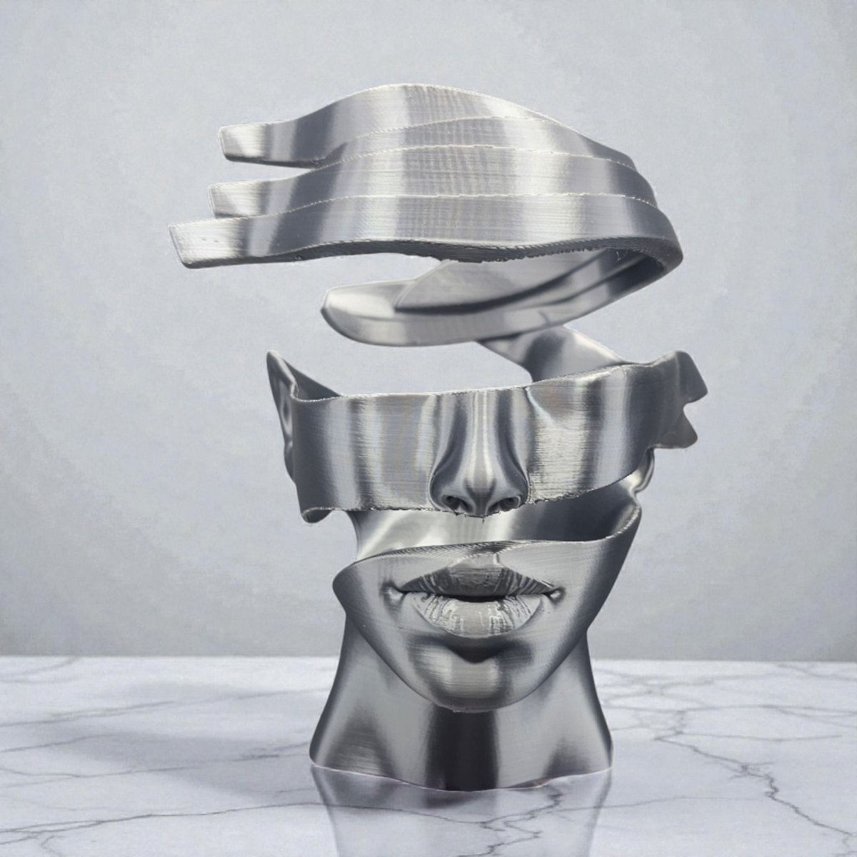 Layerzz Unpeeled - 3D geprint kunstbeeld - abstract - uniek - woondecoratie - 20cm - zilverkleurig
