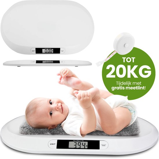 Laavir® Digitale Babyweegschaal tot 20 kg - Meet tot op 10 gram nauwkeurig - Met Meetlint & Hold functie - Comfortabel & Betrouwbaar Thuis Wegen