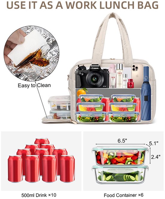 Linkidea Vegan leren lunchtas voor dames, geïsoleerde lunchtas, grote koeltas, moderne... | bol