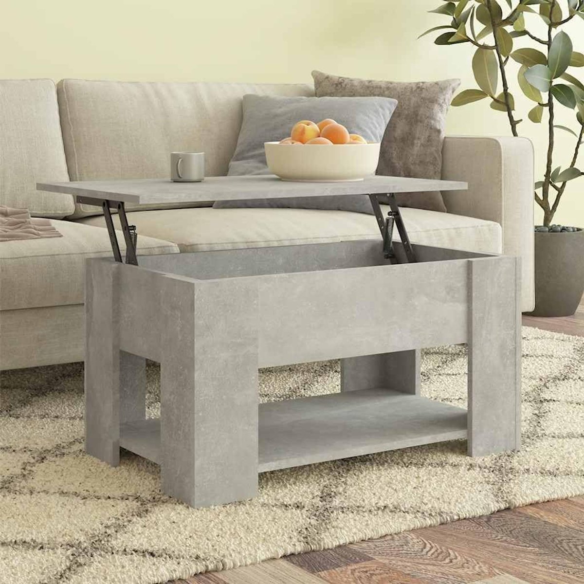 Salontafel in Hoogte Verstelbaar 79 x 49 x 42,5 cm – Lift-Top Woonkamertafel met Opbergrui