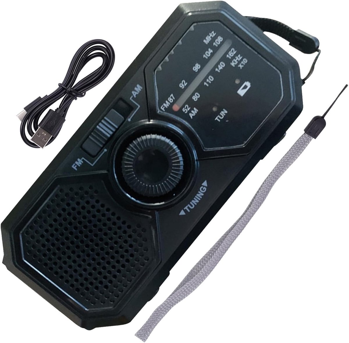 Noodzonne radio - Handslinger radio - Buitenactiviteiten - Ingebouwde zaklamp - 15.8 x 6.1 x 7.8 cm - Zwart