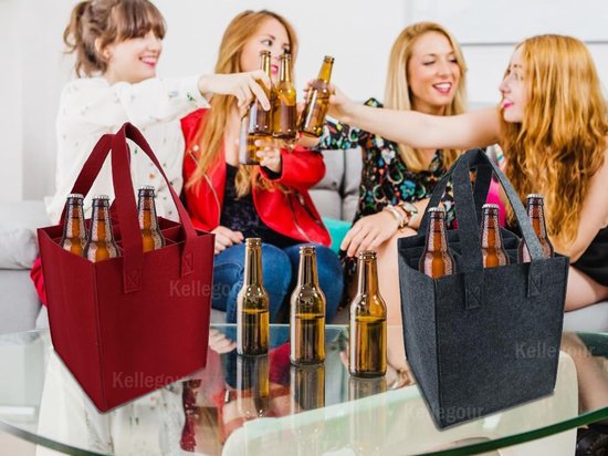 Flessenzakken Vilten - Flessendrager Herbruikbaar - Feest en Reis - Afneembare Scheidingswand - 9 Flessen Capaciteit - Rood Grijs — afbeelding 4