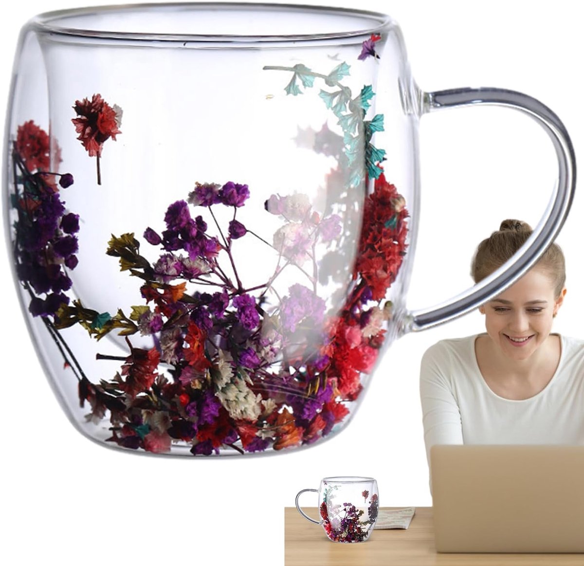 Dubbelwandige Mok - Thee Glas - Warme Drankjes - Artistiek Design - 250ML - Transparant