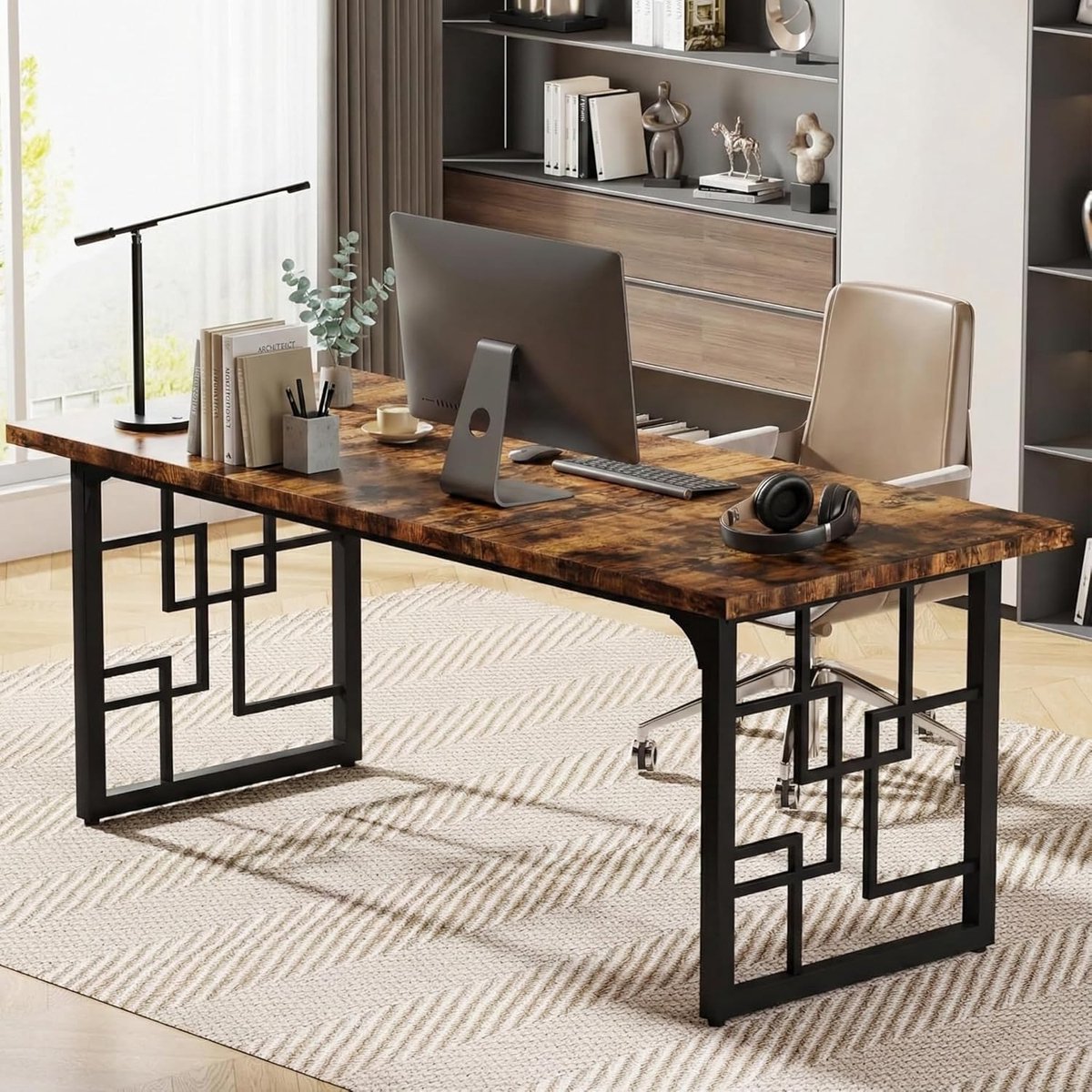 Vintage Bureau – Computerbureau – PC Tafel – Werktafel – Office Desk – Industrieel Design – Stevig Hout Met Zwarte Metalen Poten – 160 x 80 x 75 cm Rustiek Bruin