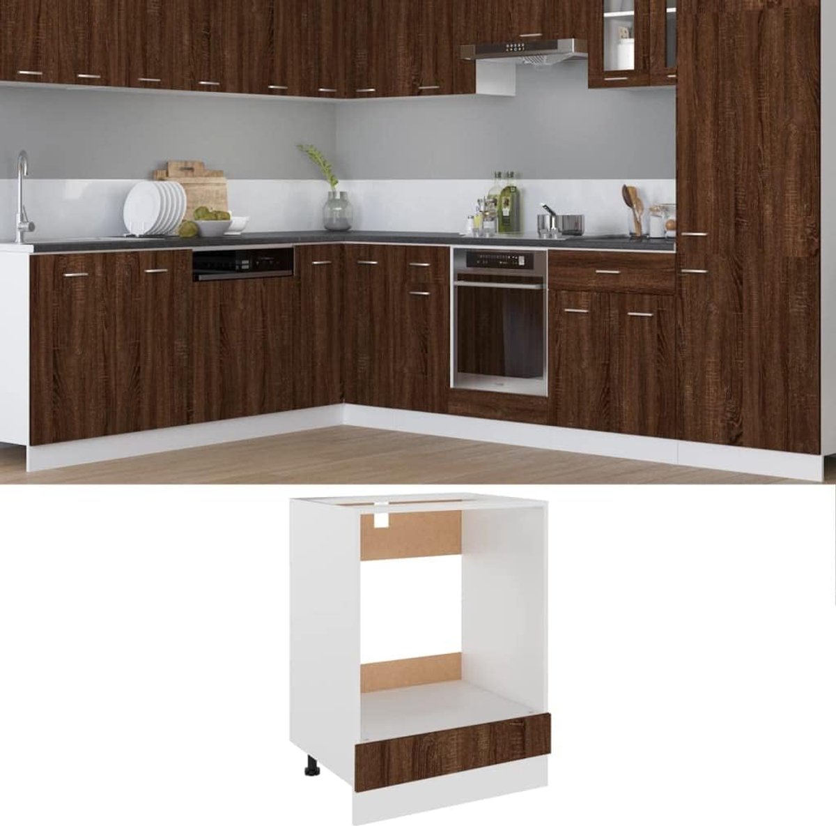 Ovenkast Keuken - Opbergkast Keuken - Oven Opbergen - Verstelbare Voeten - 60x46x815 cm - Bruin Eiken