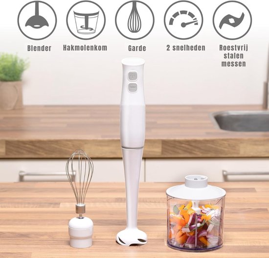 DnA® Staafmixer Set - Staafmixer Met Hakmolen - Hakmolen - Mixer Set - Wit - 6cm x 6cm x 36cm van Merkloos — afbeelding 3