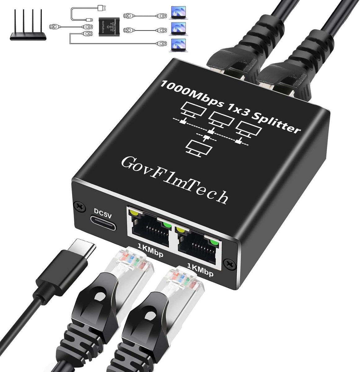 LAN Switch - Netwerkverdeler - Internet Uitbreiden - 3 Poorten Gigabit - 15x9x2.7cm