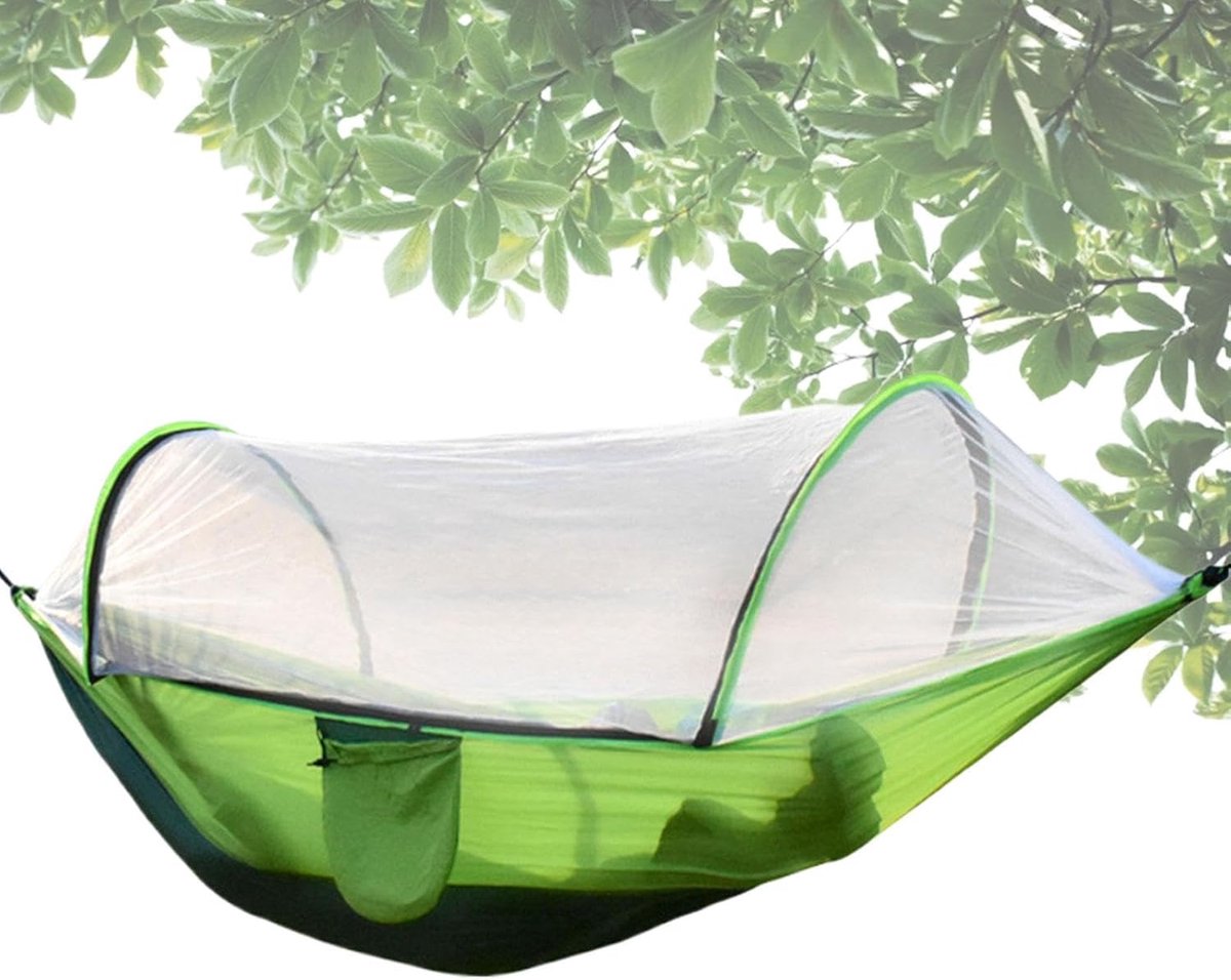 Hangmat met net - Kampeer hangmat - Buiten ontspannen - Automatische setup - 260 x 140 cm - Groen