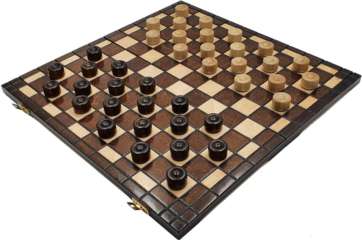 Dammen Spel - Checkers Set - Tafelspel - Inklapbaar Houten Bord - 40 x 40 cm - Natuurlijke Houtkleur