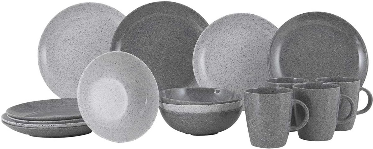 Serviesset 16-Delig - Servies Melamine - Buiten Eten - Vaatwasserbestendig - 3 kg - Grijs